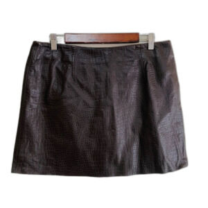 Vintage Express Chocolate Brown Croc-Embossed Leather Mini Skirt size 13/14